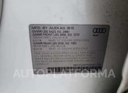 AUDI Q5 PREMIUM 2016 vin WA1C2AFP5GA001726 from auto auction Copart