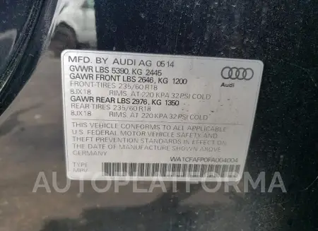 AUDI Q5 PREMIUM 2015 vin WA1CFAFP0FA004004 from auto auction Copart