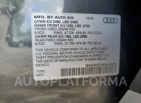 AUDI Q5 PRESTIG 2024 vin WA1FAAFY6R2032666 from auto auction Copart