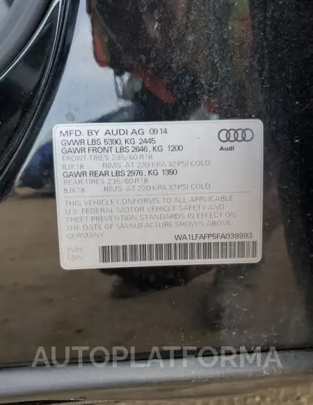 AUDI Q5 PREMIUM 2015 vin WA1LFAFP5FA039993 from auto auction Copart