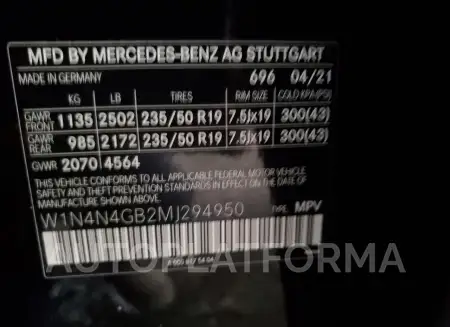 MERCEDES-BENZ GLA 250 2021 vin W1N4N4GB2MJ294950 from auto auction Copart