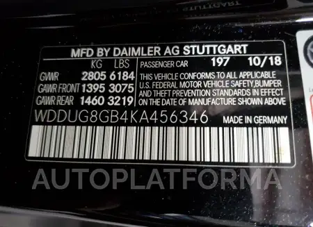 MERCEDES-BENZ S 560 4MAT 2019 vin WDDUG8GB4KA456346 from auto auction Copart