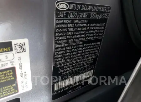 LAND ROVER RANGE ROVE 2022 vin SALWR2SU2NA243654 from auto auction Copart