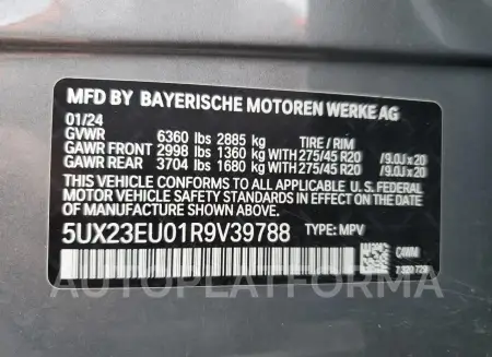 BMW X5 XDRIVE4 2024 vin 5UX23EU01R9V39788 from auto auction Copart