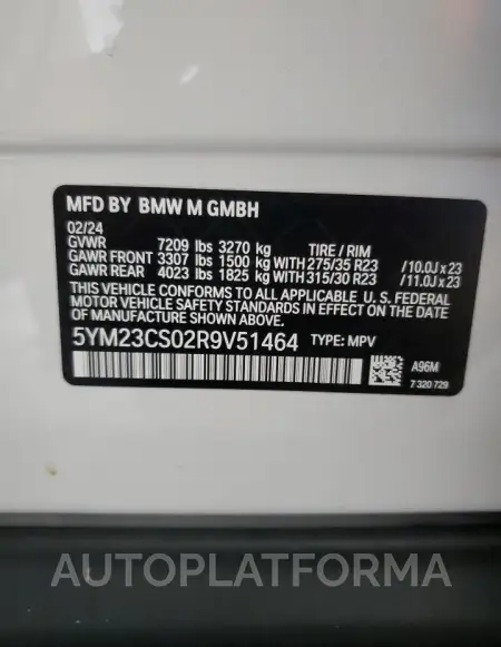 BMW XM 2024 vin 5YM23CS02R9V51464 from auto auction Copart