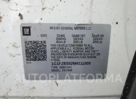 CHEVROLET BOLT EV PR 2021 vin 1G1FZ6S02M4111009 from auto auction Copart