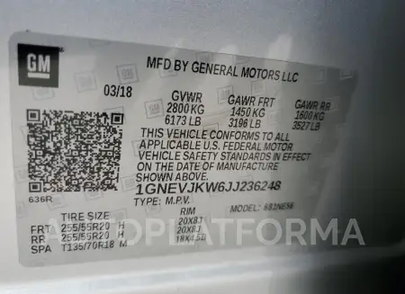 CHEVROLET TRAVERSE P 2018 vin 1GNEVJKW6JJ236248 from auto auction Copart