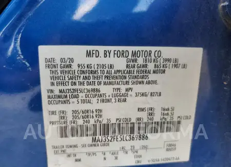 FORD ECOSPORT S 2020 vin MAJ3S2FE5LC369886 from auto auction Copart