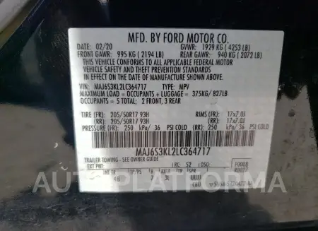 FORD ECOSPORT T 2020 vin MAJ6S3KL2LC364717 from auto auction Copart