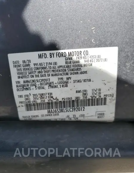 FORD ECOSPORT T 2020 vin MAJ6S3KL5LC392012 from auto auction Copart