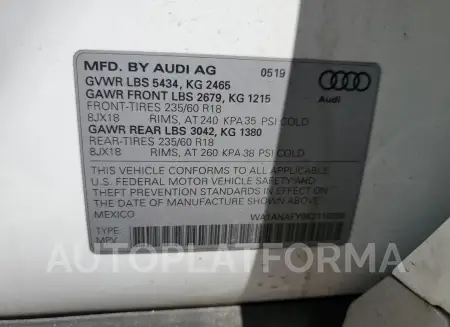 AUDI Q5 PREMIUM 2019 vin WA1ANAFY0K2116356 from auto auction Copart