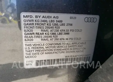 AUDI Q5 PREMIUM 2023 vin WA1EAAFY2P2116377 from auto auction Copart