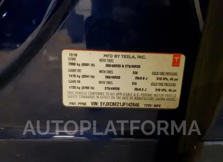 TESLA MODEL X 2018 vin 5YJXCBE21JF142646 from auto auction Copart