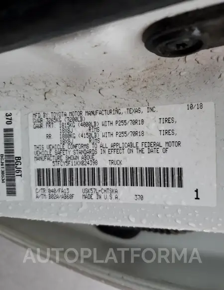 TOYOTA TUNDRA DOU 2019 vin 5TFCY5F11KX024398 from auto auction Copart