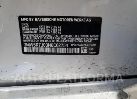 BMW 330XI 2022 vin 3MW5R7J03N8C62754 from auto auction Copart