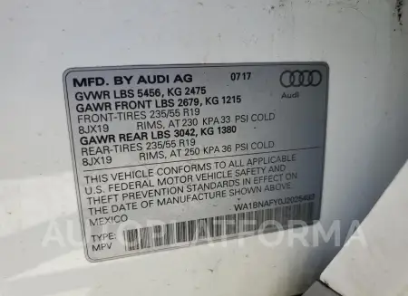 AUDI Q5 PREMIUM 2018 vin WA1BNAFY0J2025493 from auto auction Copart