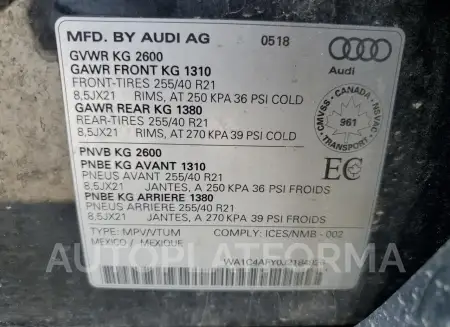 AUDI SQ5 PRESTI 2018 vin WA1C4AFY0J2184926 from auto auction Copart