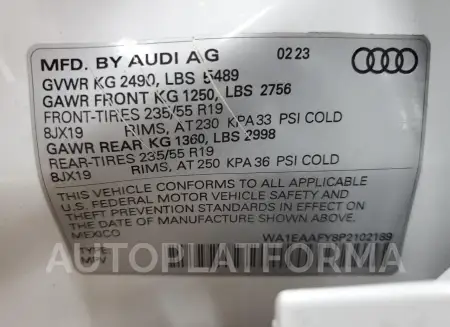 AUDI Q5 PREMIUM 2023 vin WA1EAAFY8P2102189 from auto auction Copart