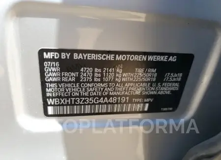 BMW X1 XDRIVE2 2016 vin WBXHT3Z35G4A48191 from auto auction Copart