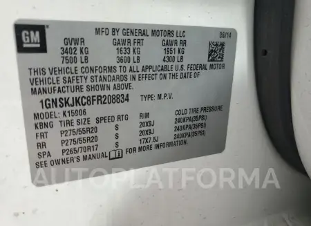 CHEVROLET SUBURBAN K 2015 vin 1GNSKJKC8FR208834 from auto auction Copart