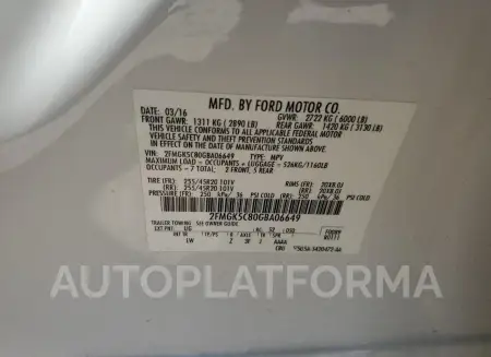 FORD FLEX SEL 2016 vin 2FMGK5C80GBA06649 from auto auction Copart