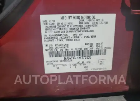 FORD ECOSPORT S 2019 vin MAJ6S3GL4KC273035 from auto auction Copart