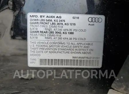 AUDI Q5 PREMIUM 2018 vin WA1ANAFY9J2131291 from auto auction Copart