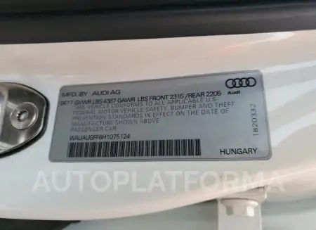 AUDI A3 PREMIUM 2017 vin WAUAUGFF6H1075124 from auto auction Copart