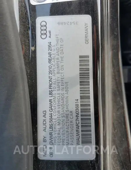 AUDI S7 PREMIUM 2017 vin WAUWFAFC7HN036814 from auto auction Copart