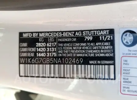 MERCEDES-BENZ S 580 4MAT 2022 vin W1K6G7GB5NA102469 from auto auction Copart