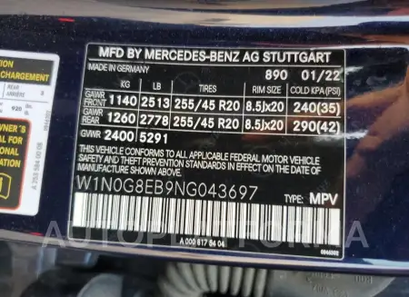 MERCEDES-BENZ GLC 300 4M 2022 vin W1N0G8EB9NG043697 from auto auction Copart