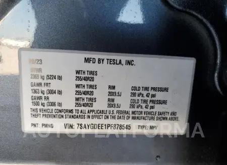 TESLA MODEL Y 2023 vin 7SAYGDEE1PF878545 from auto auction Copart