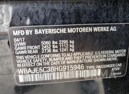 BMW 540 I 2017 vin WBAJE5C38HG915946 from auto auction Copart