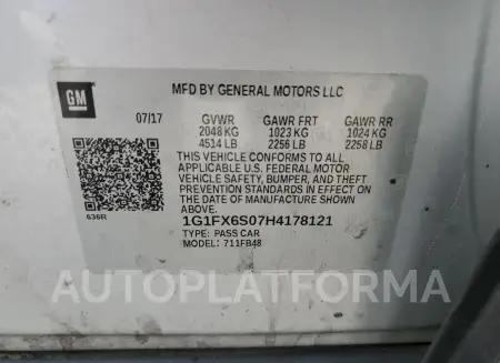 CHEVROLET BOLT EV PR 2017 vin 1G1FX6S07H4178121 from auto auction Copart