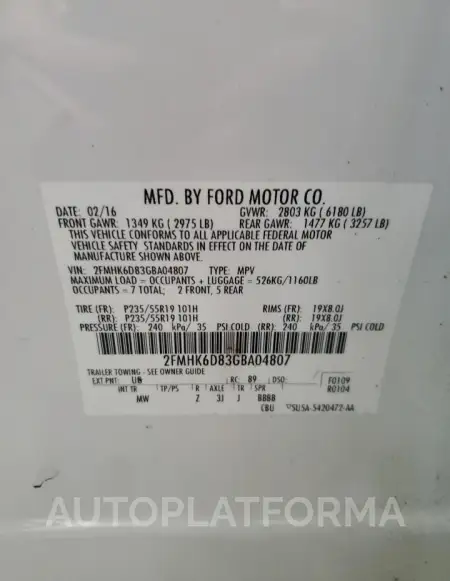 FORD FLEX LIMIT 2016 vin 2FMHK6D83GBA04807 from auto auction Copart