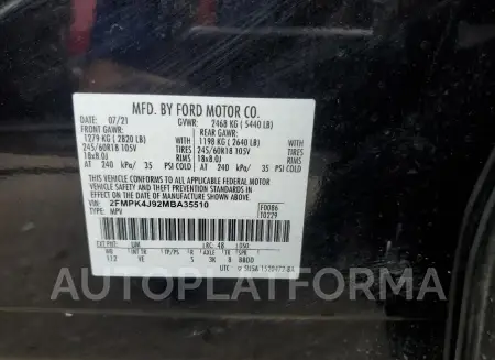 FORD EDGE SEL 2021 vin 2FMPK4J92MBA35510 from auto auction Copart