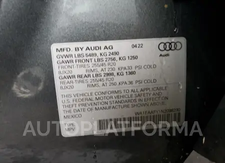 AUDI Q5 PREMIUM 2022 vin WA1EAAFY1N2098290 from auto auction Copart