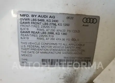 AUDI Q5 PREMIUM 2022 vin WA1EAAFYXN2126944 from auto auction Copart