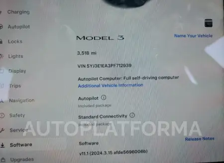 TESLA MODEL 3 2023 vin 5YJ3E1EA3PF712939 from auto auction Copart