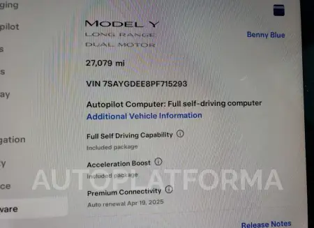 TESLA MODEL Y 2023 vin 7SAYGDEE8PF715293 from auto auction Copart