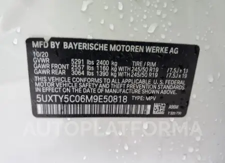 BMW X3 XDRIVE3 2021 vin 5UXTY5C06M9E50818 from auto auction Copart