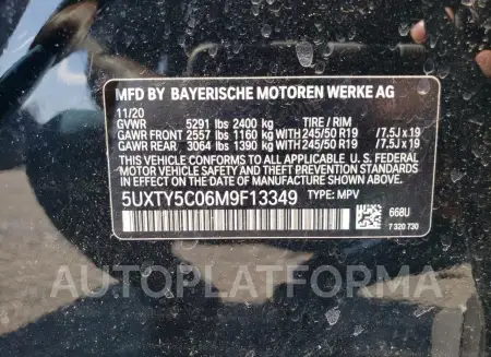 BMW X3 XDRIVE3 2021 vin 5UXTY5C06M9F13349 from auto auction Copart