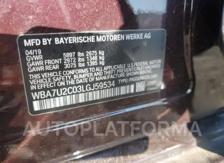 BMW 750 XI 2020 vin WBA7U2C03LGJ59534 from auto auction Copart