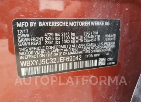 BMW X2 XDRIVE2 2018 vin WBXYJ5C32JEF69042 from auto auction Copart