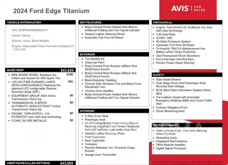 FORD EDGE TITAN 2024 vin 2FMPK4K96RBA69147 from auto auction Copart