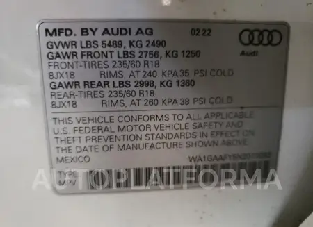 AUDI Q5 PREMIUM 2022 vin WA1GAAFY5N2073093 from auto auction Copart