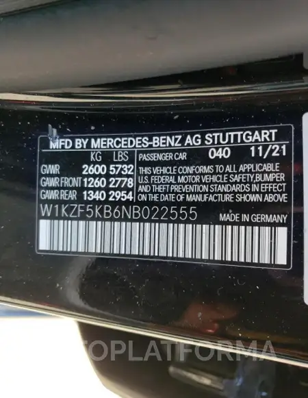 MERCEDES-BENZ E 450 4MAT 2022 vin W1KZF5KB6NB022555 from auto auction Copart