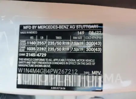 MERCEDES-BENZ GLB 250 2023 vin W1N4M4GB4PW267212 from auto auction Copart