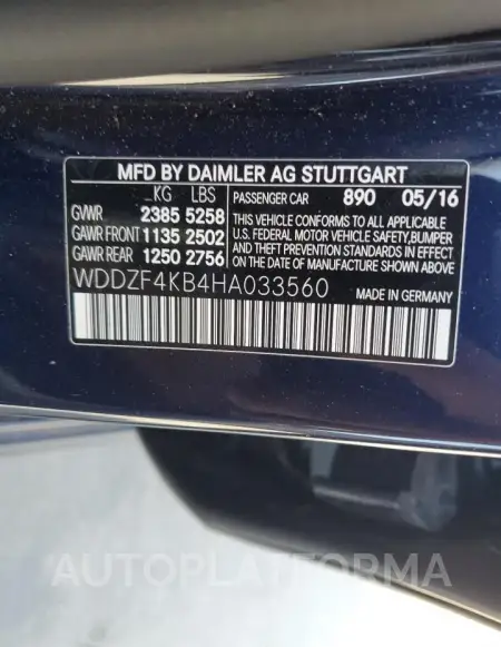 MERCEDES-BENZ E 300 4MAT 2017 vin WDDZF4KB4HA033560 from auto auction Copart