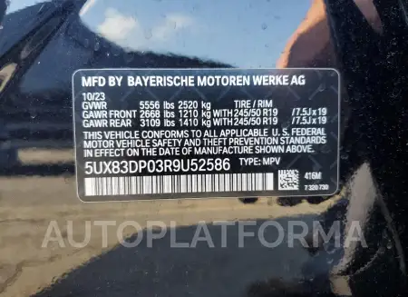 BMW X3 M40I 2024 vin 5UX83DP03R9U52586 from auto auction Copart